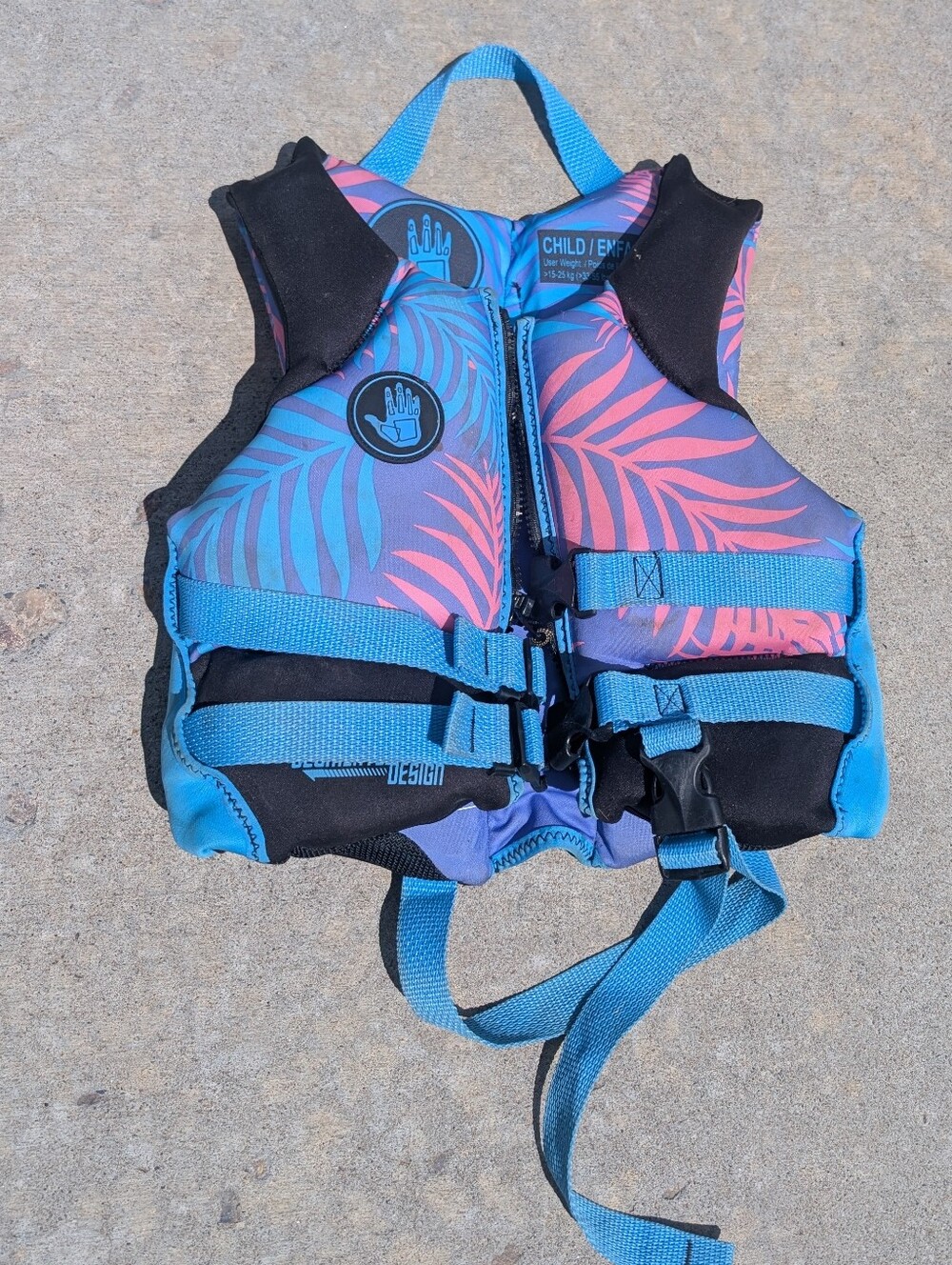 Children's Blue & Pink Palm Print Swim Vest - Kids Floatation Coverup